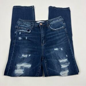 Flying Monkey Yoko Super High Rise Straight Jeans Distressed Dark Wash Size 27